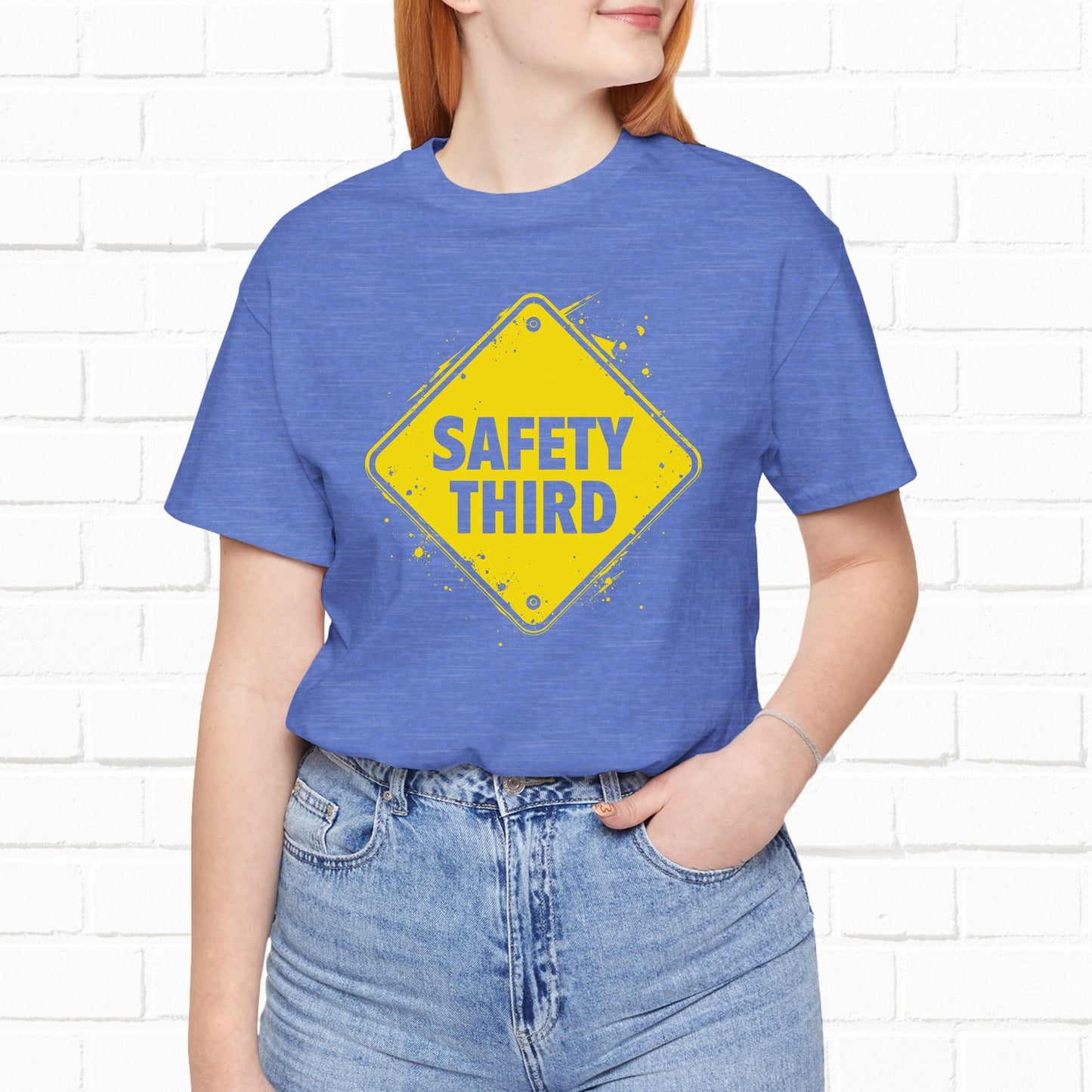 Safety Third Yellow Caution Sign Funny Sarcastic Unisex T-shirt