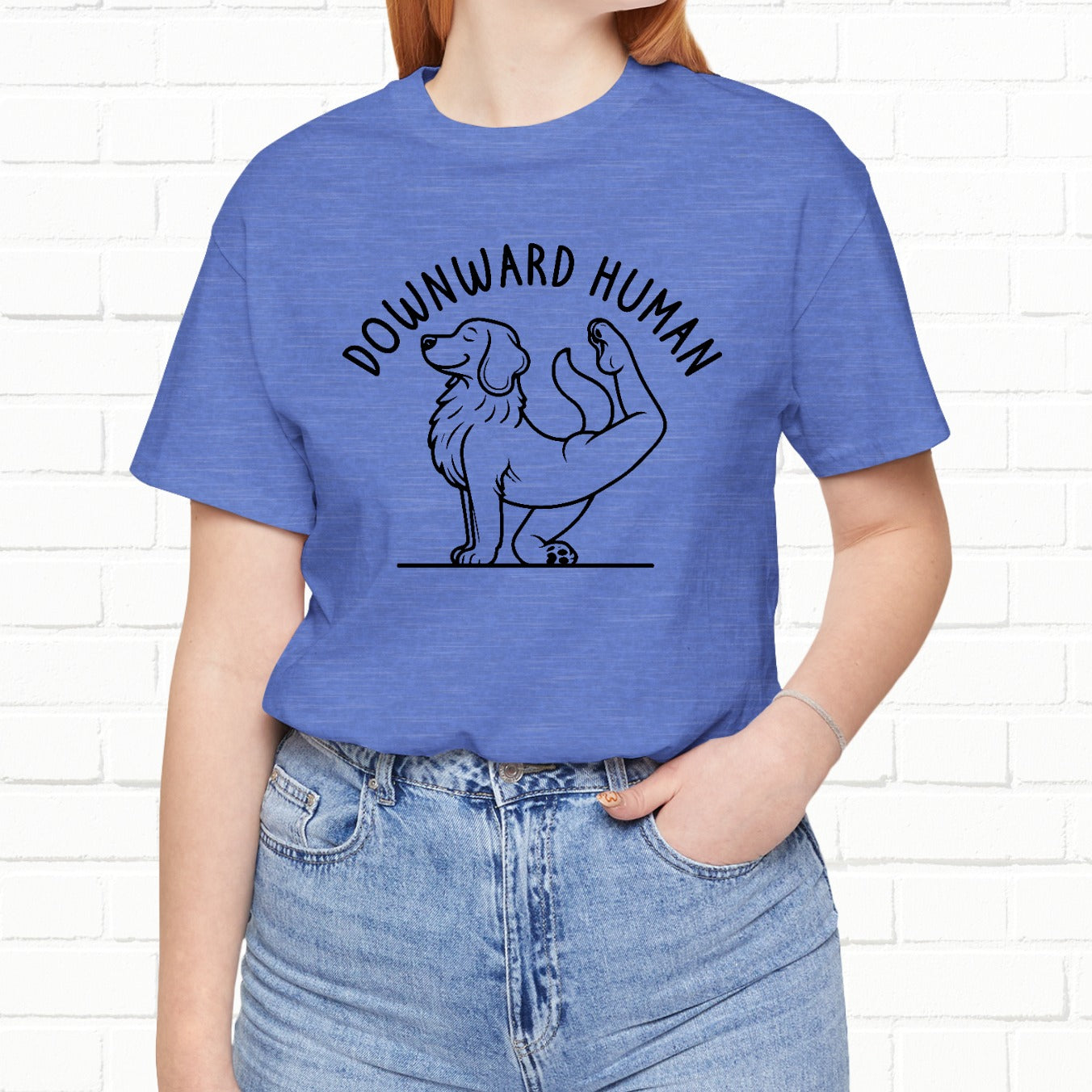 Funny Dog Yoga 'Downward Human' Unisex T-Shirt