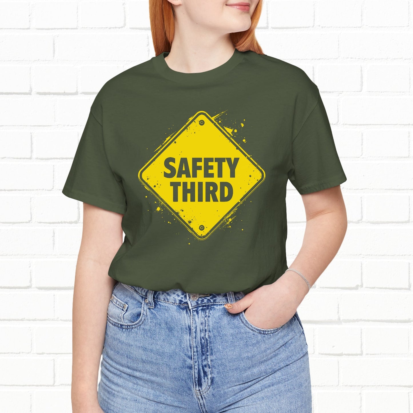 Safety Third Yellow Caution Sign Funny Sarcastic Unisex T-shirt
