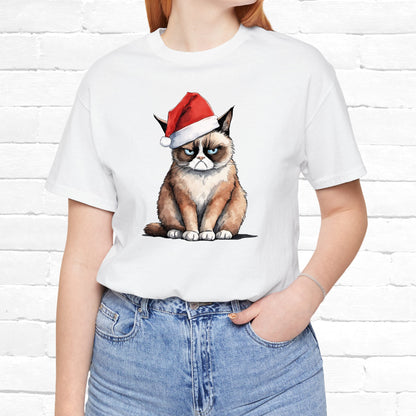 Grumpy Cat Wearing Santa Hat Funny Christmas Unisex T-Shirt