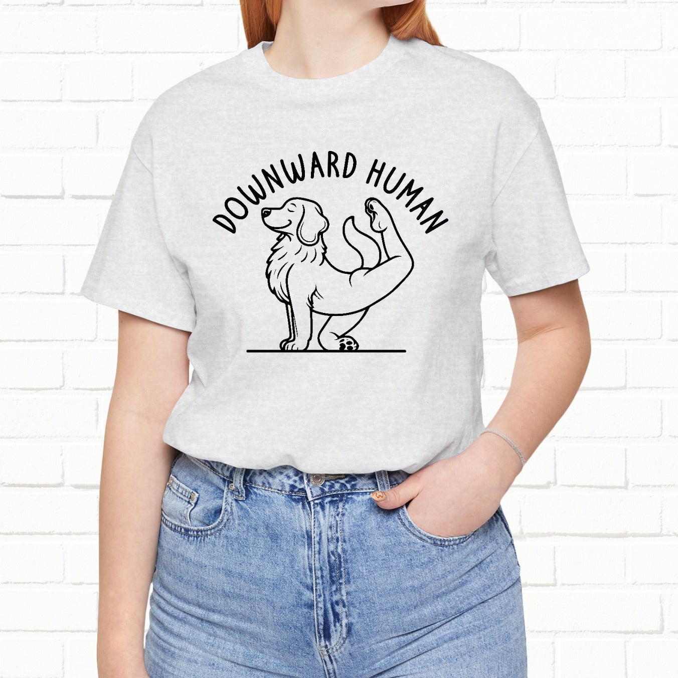 Funny Dog Yoga 'Downward Human' Unisex T-Shirt
