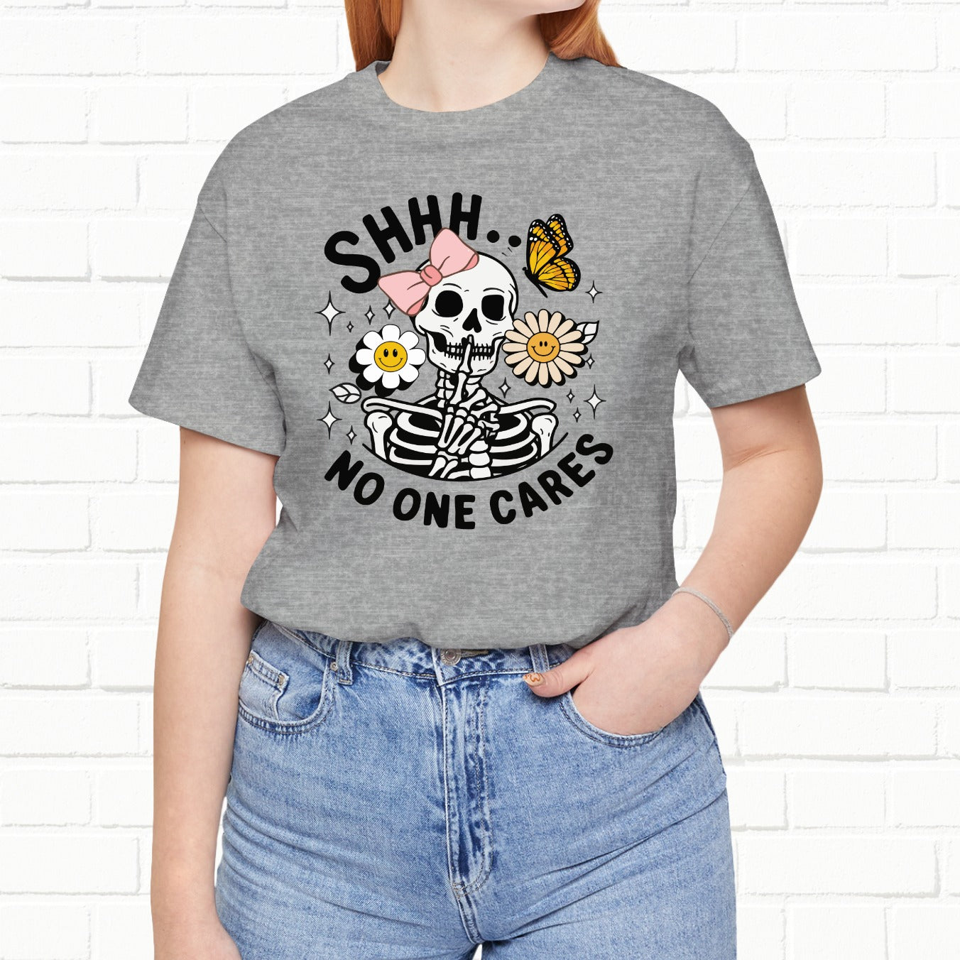 Shh.. Nobody Cares Funny Unisex Skeleton T-Shirt