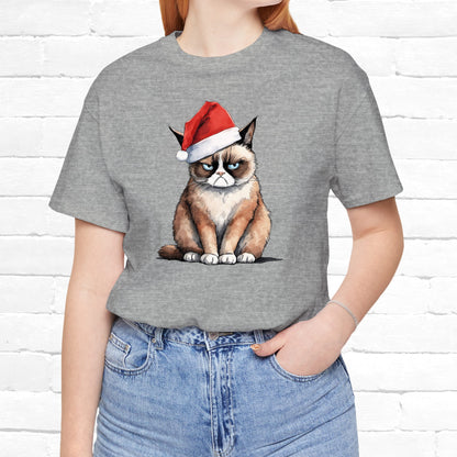 Grumpy Cat Wearing Santa Hat Funny Christmas Unisex T-Shirt