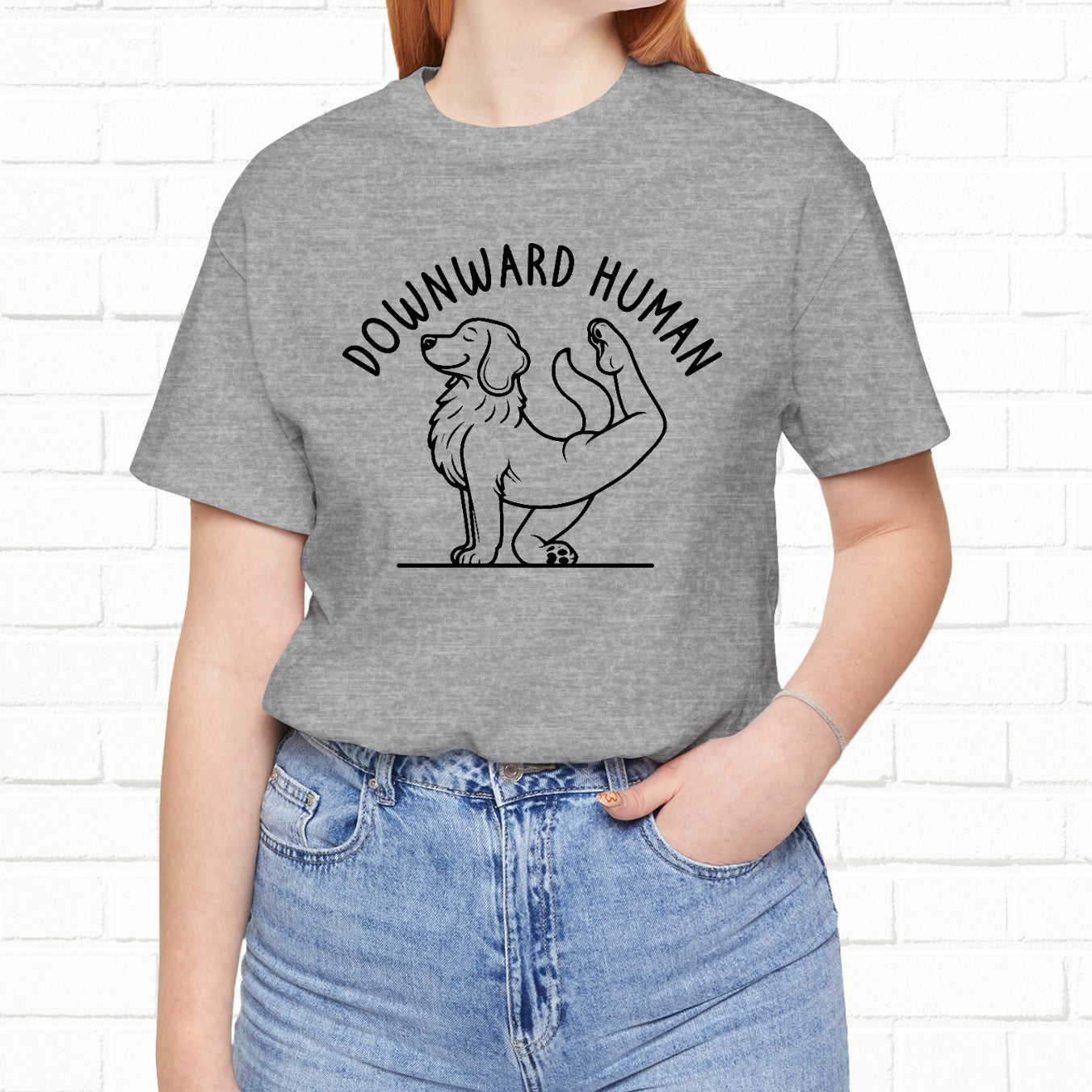 Funny Dog Yoga 'Downward Human' Unisex T-Shirt