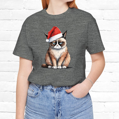 Grumpy Cat Wearing Santa Hat Funny Christmas Unisex T-Shirt