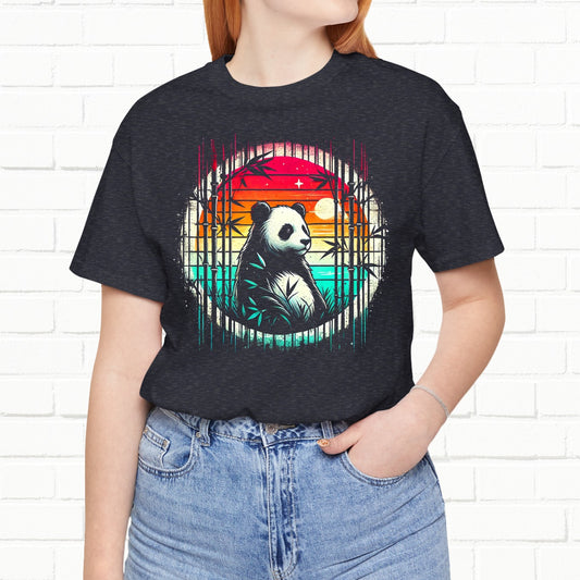 Panda Colorful Retro Sunset Bamboo Chillin Unisex T-shirt