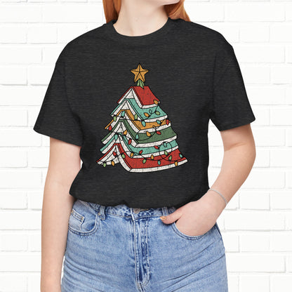 Books Christmas Tree, Gift For Book Lovers, Wintery Unisex T-shirt