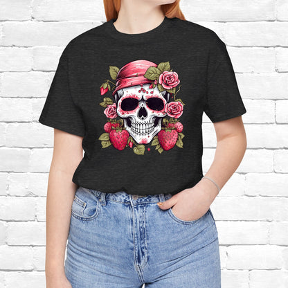 Skull Bandana Strawberries Flowers Art Unisex T-Shirt