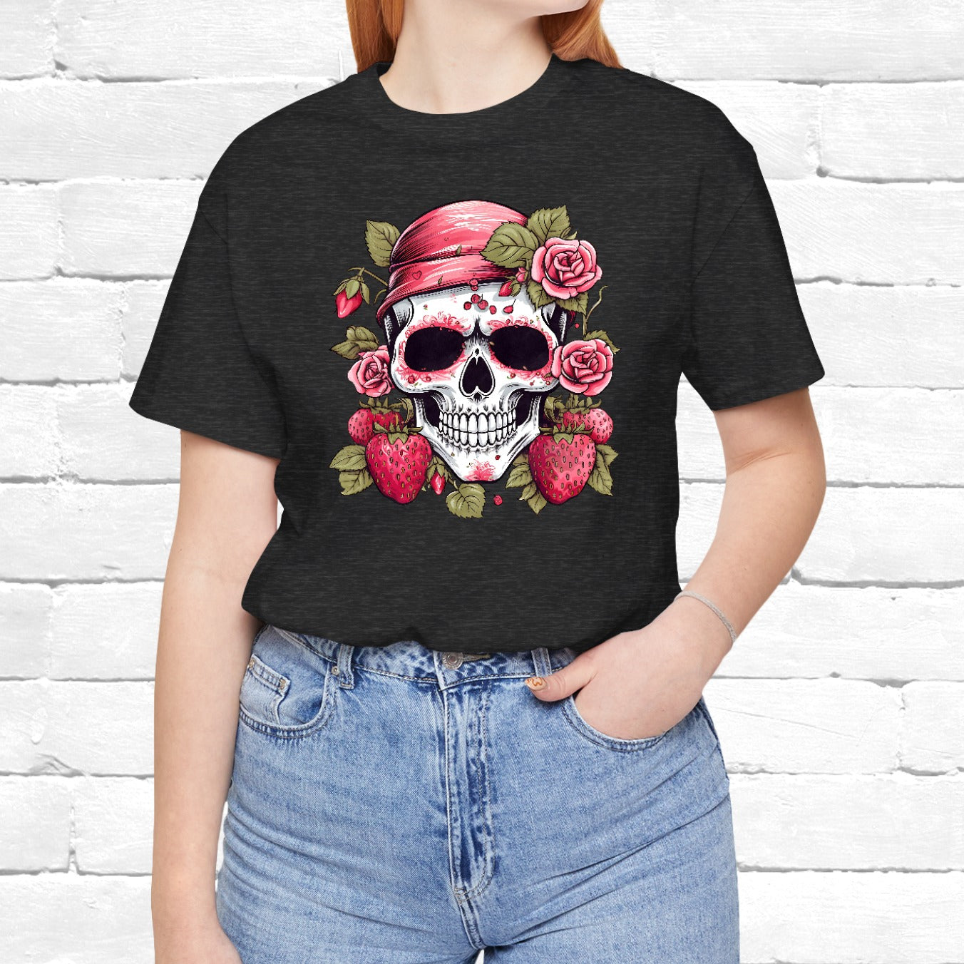 Skull Bandana Strawberries Flowers Art Unisex T-Shirt
