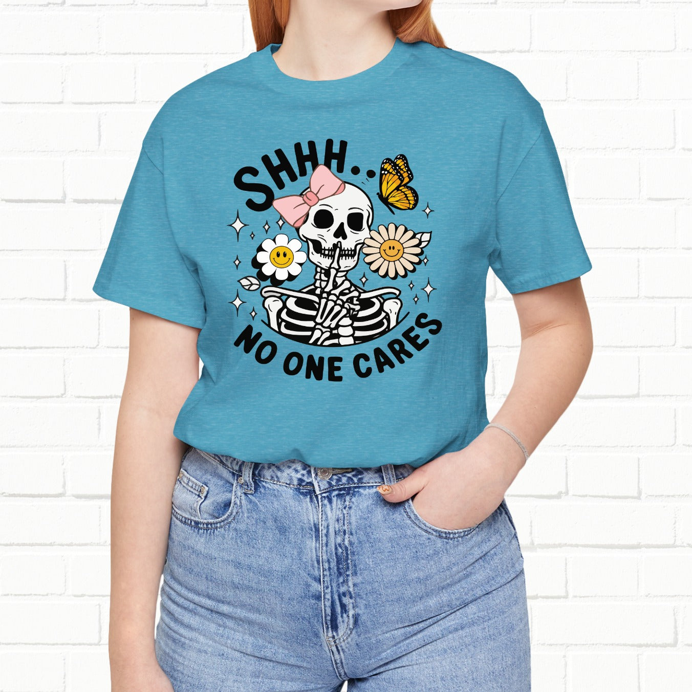 Shh.. Nobody Cares Funny Unisex Skeleton T-Shirt