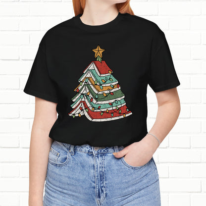Books Christmas Tree, Gift For Book Lovers, Wintery Unisex T-shirt