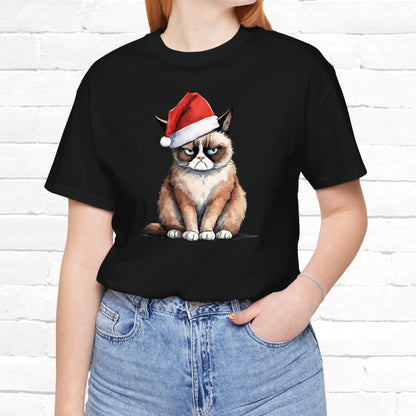 Grumpy Cat Wearing Santa Hat Funny Christmas Unisex T-Shirt