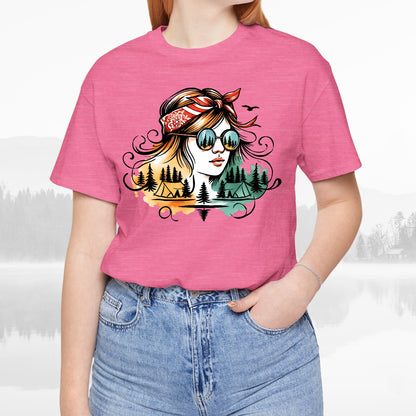 Outdoors Camping Girl With Bandana Colorful Art Unisex Hiking T-Shirt