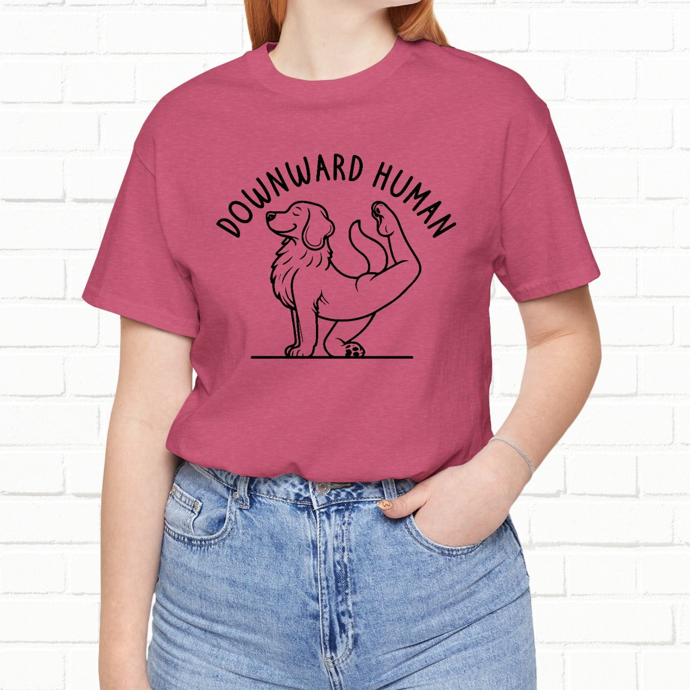 Funny Dog Yoga 'Downward Human' Unisex T-Shirt