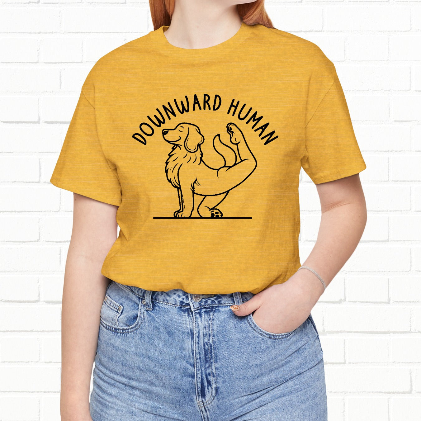 Funny Dog Yoga 'Downward Human' Unisex T-Shirt