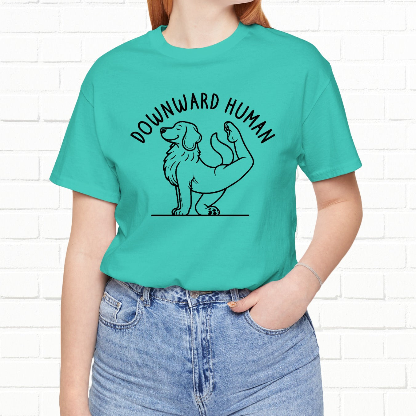 Funny Dog Yoga 'Downward Human' Unisex T-Shirt