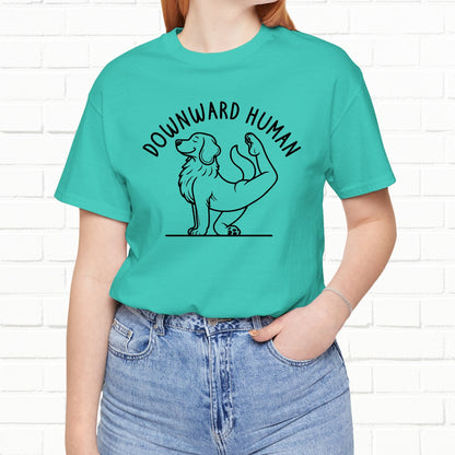 Funny Dog Yoga 'Downward Human' Unisex T-Shirt