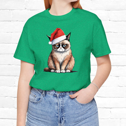 Grumpy Cat Wearing Santa Hat Funny Christmas Unisex T-Shirt