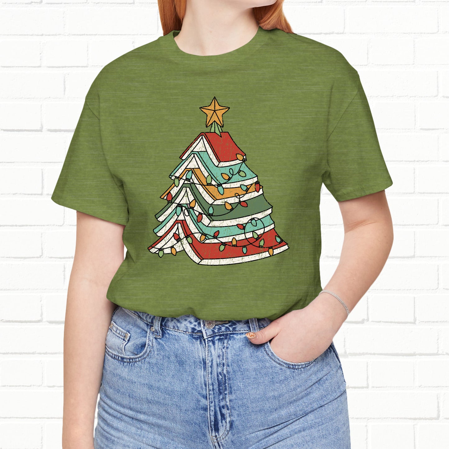 Books Christmas Tree, Gift For Book Lovers, Wintery Unisex T-shirt