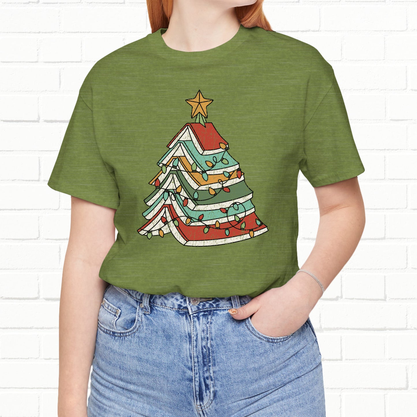 Books Christmas Tree, Gift For Book Lovers, Wintery Unisex T-shirt