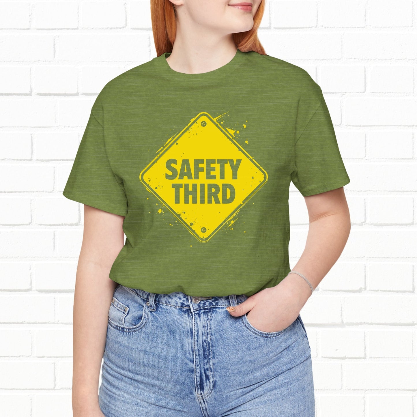 Safety Third Yellow Caution Sign Funny Sarcastic Unisex T-shirt
