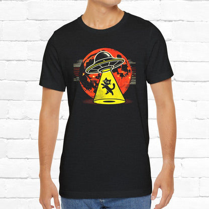UFO Spotlight Cat Floating Funny Unisex T-Shirt