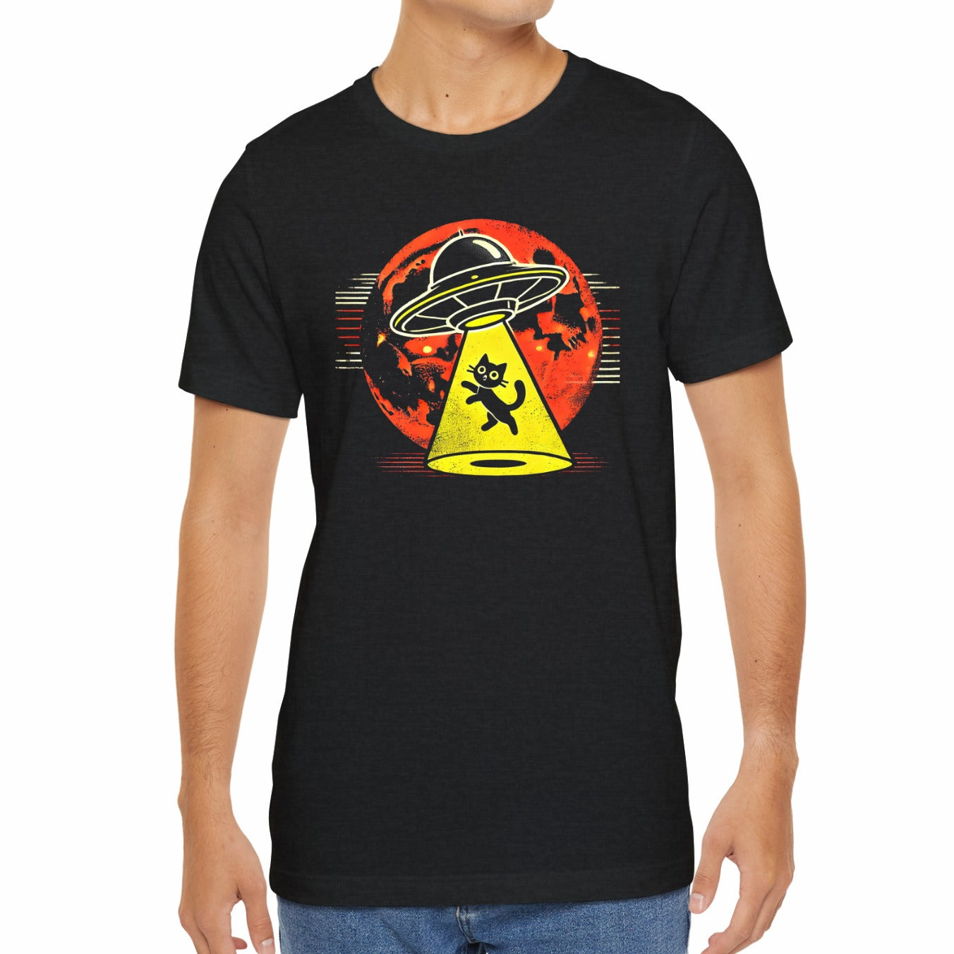 UFO Spotlight Cat Floating Funny Unisex T-Shirt